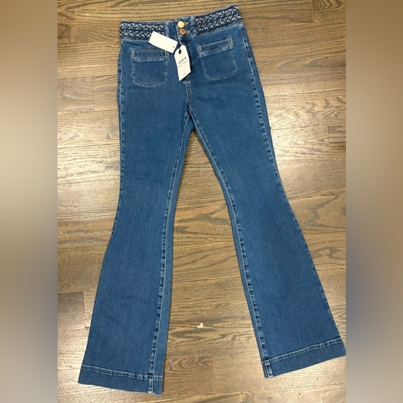 Miss Selfridge Plaited Flare  Jeans - Picture 3 of 11